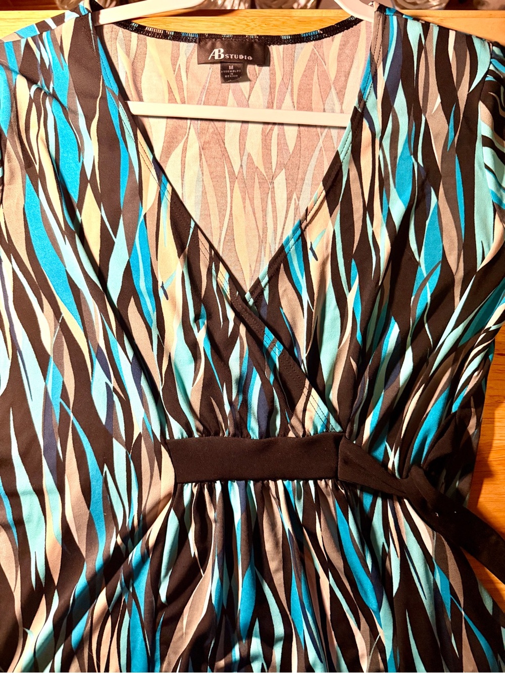 AB Studio V-Neck Turquoise Abstract Print Wrap Top - Women - Picture 4 of 4